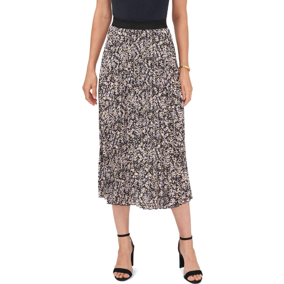 NWT Vince Camuto Womens Sprinkled Field Floral Black Pleated Midi Skirt - Picture 4 of 6
